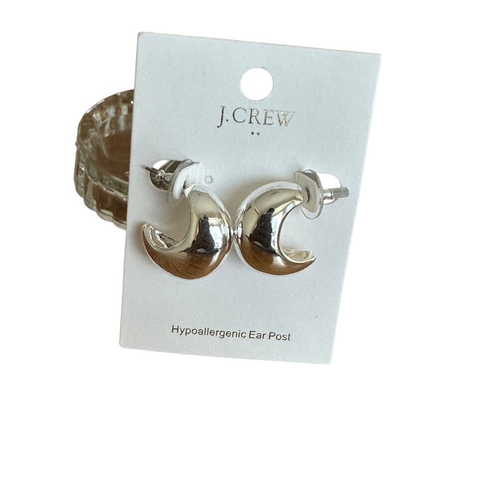 J. Crew Factory Silver Crescent Moon Hoop Stud Earrings - Picture 2 of 3